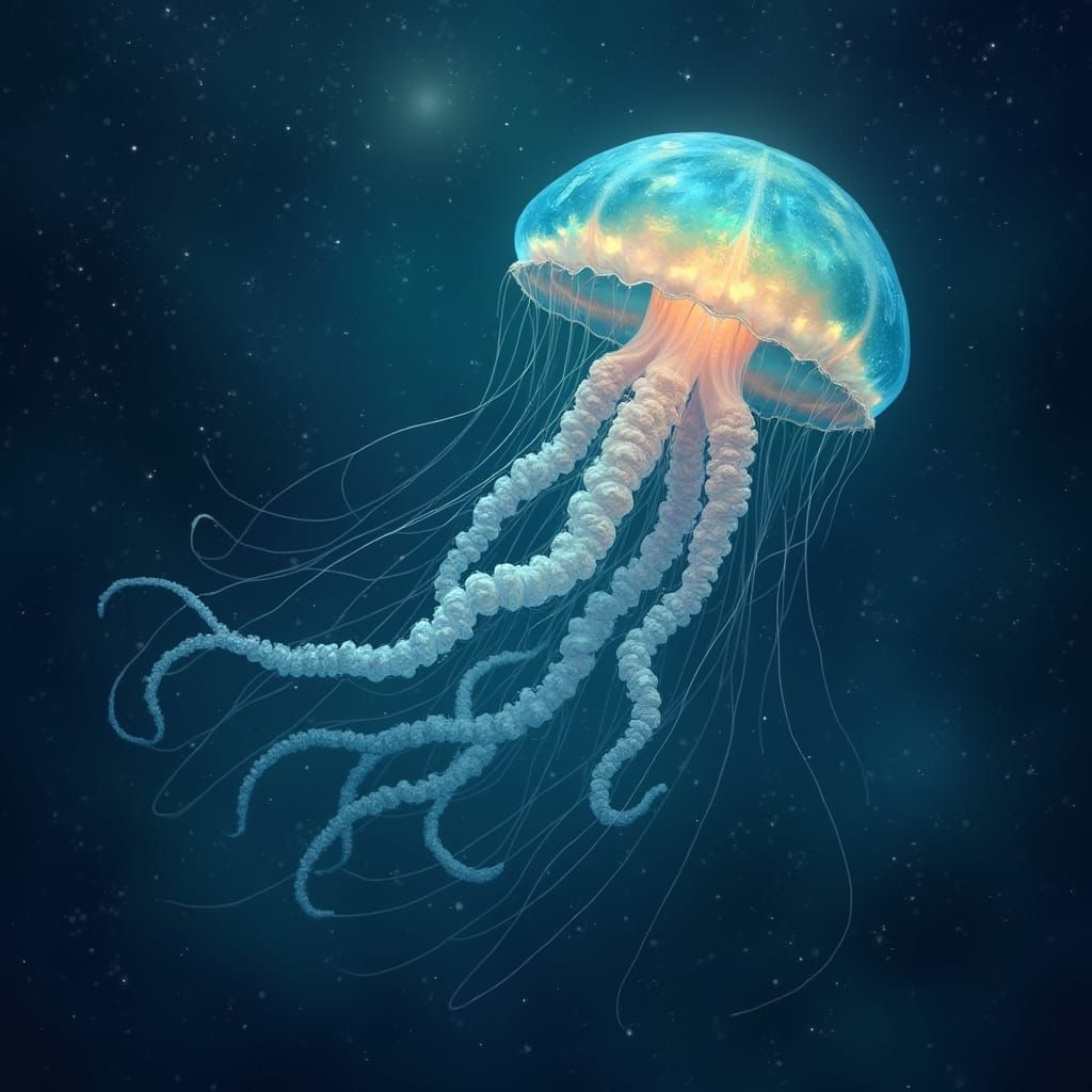 Celestial Jellyfish Drifting Through Starry Ocean