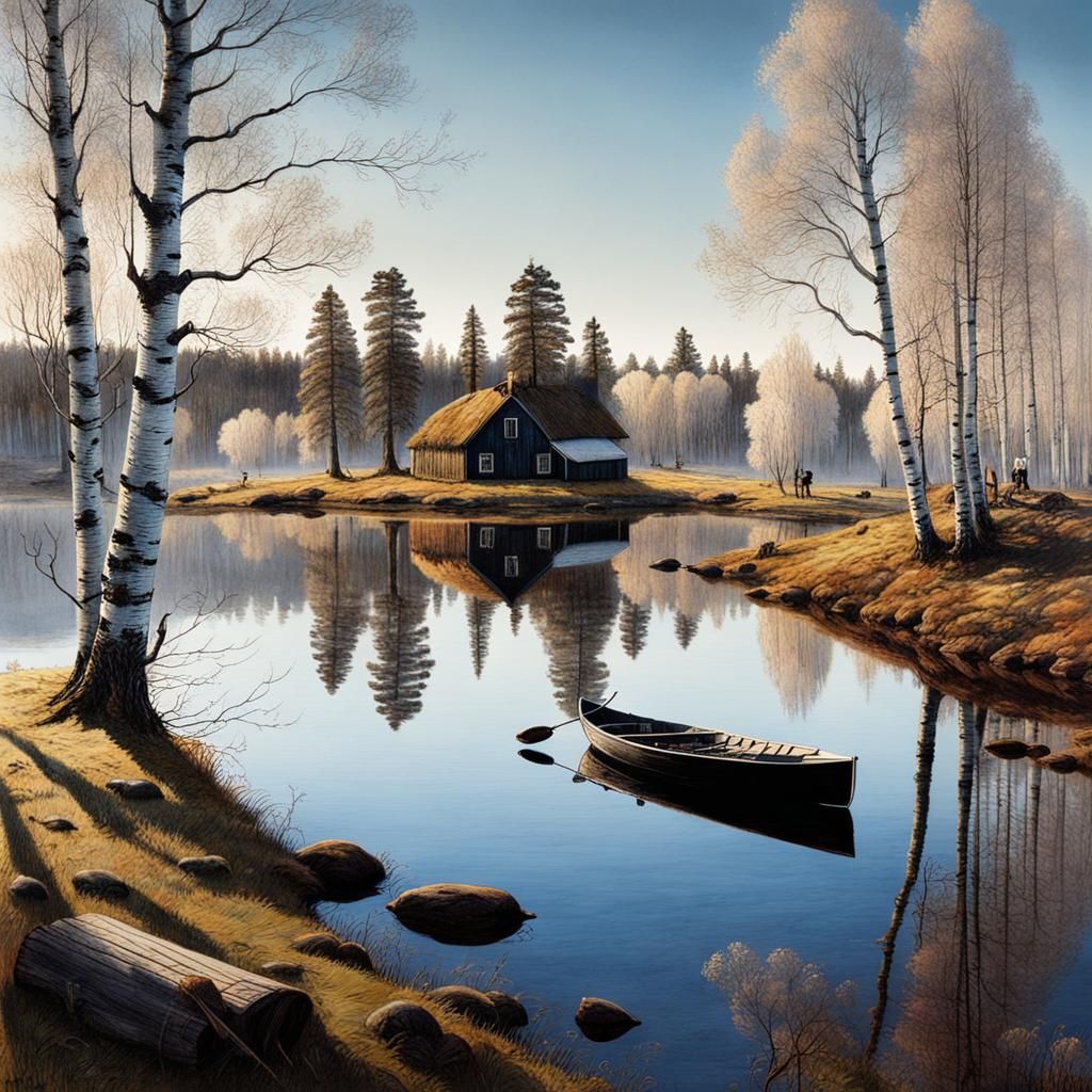 Surreal Swedish Farm Scene in Deep Colors