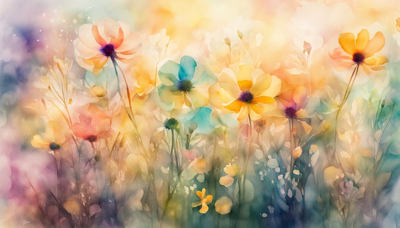 Iridescent Flowers in Watercolor with Double Exposure