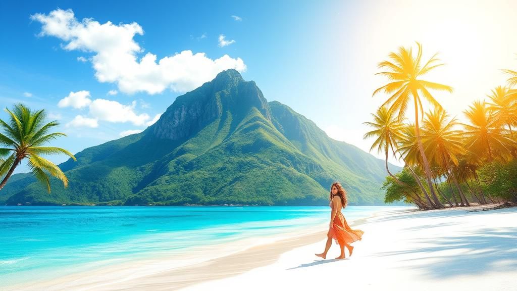 Idyllic Beach Scene with Woman, Inspired by Watercolors