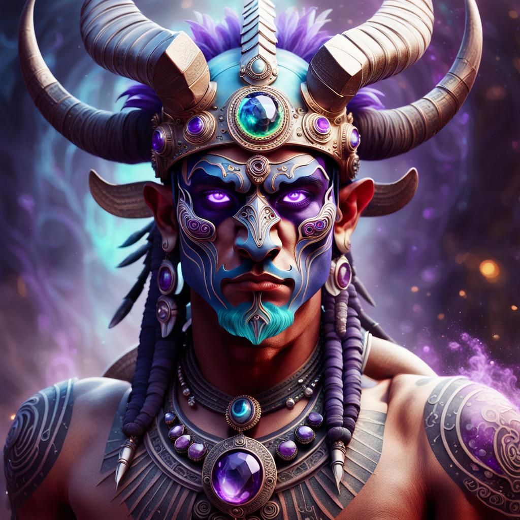 Mystic Shaman with Glowing Tattoos in Digital Art