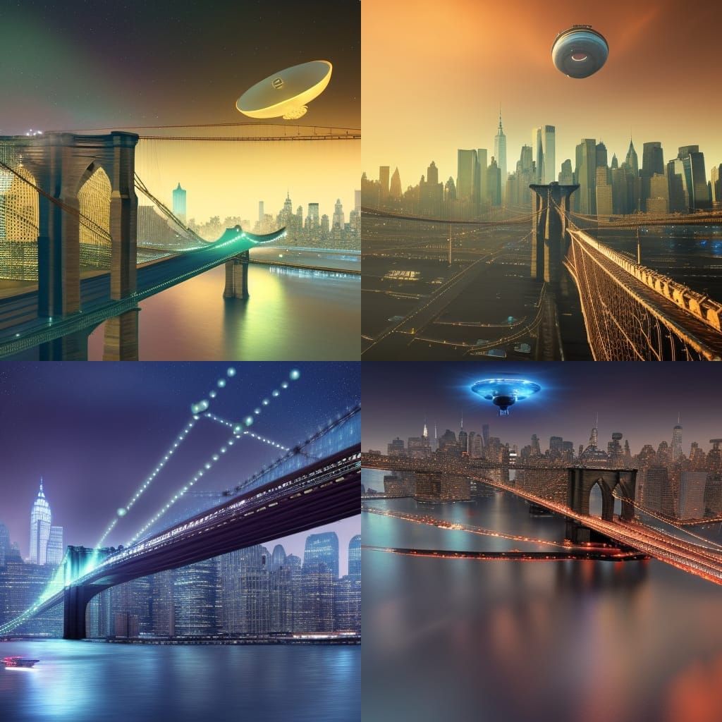 UFO Over Brooklyn Bridge: Detailed Matte Painting