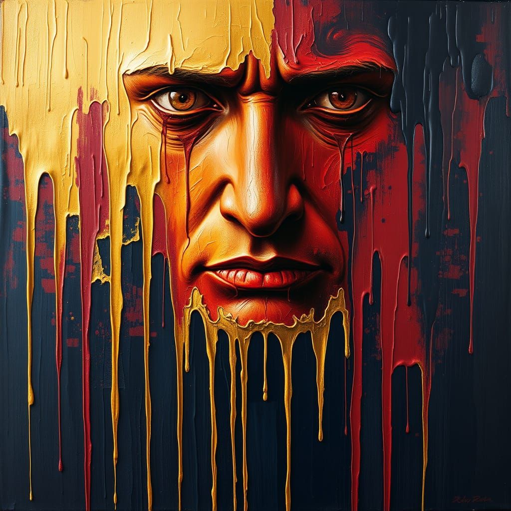 Dignified Regal Face in Thick Textured Paint Gradient