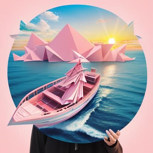 Sunset Portrait of Girl in Origami Style