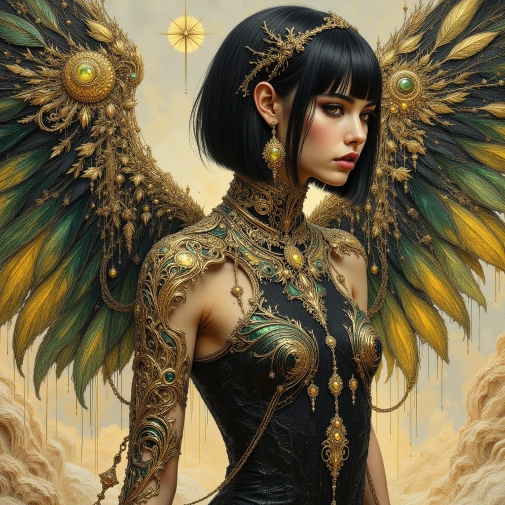 Fantasy Art: Ethereal Woman with Black and Yellow Wings