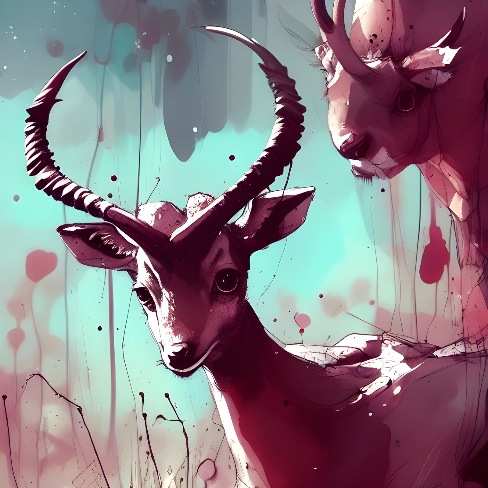 Detailed Antelope Digital Illustration in Watercolor
