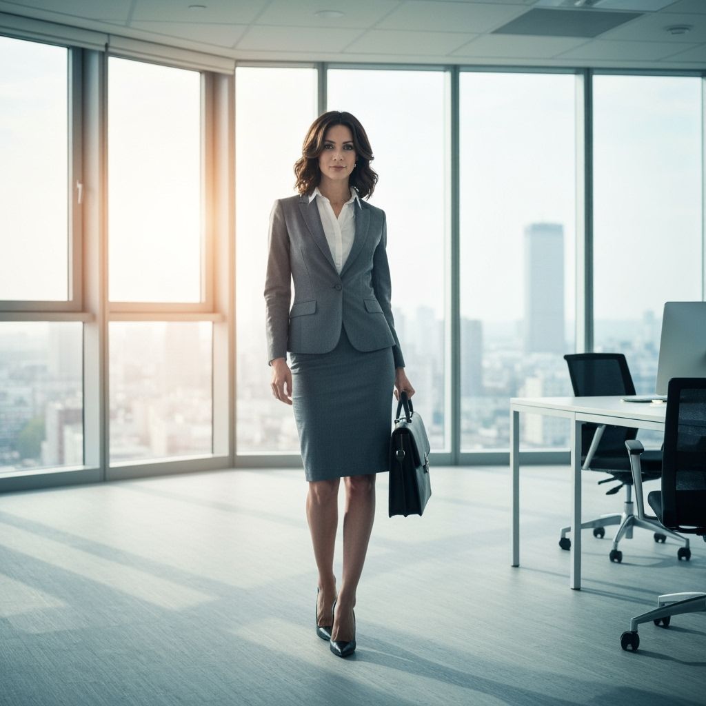 Confident Office Worker in Modern Office, Hyperrealistic Sty...