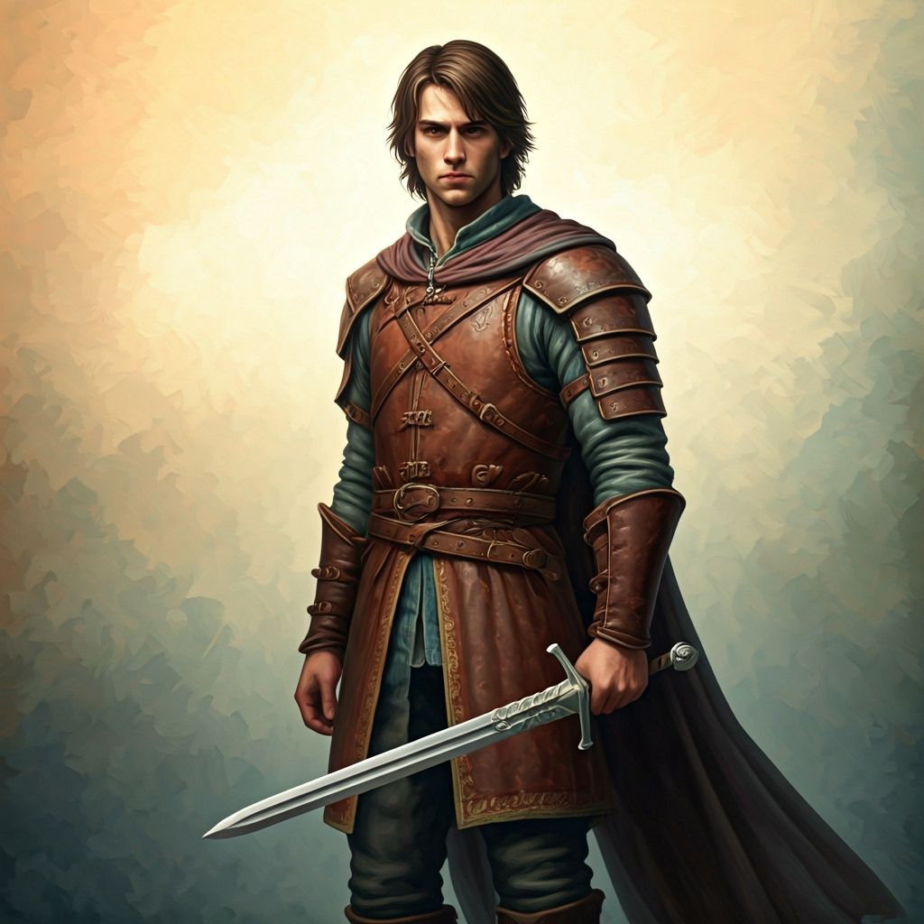 Warrior with Heirloom Sword in Watercolor Style