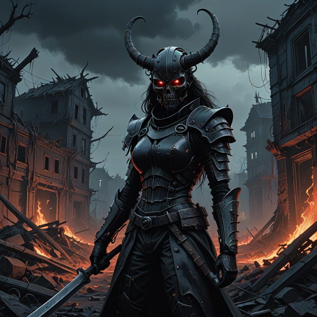 Dark Fantasy Demon Warrior in Tattered Armor