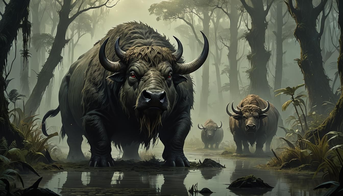 Prehistoric hippo/bison hybrid creature