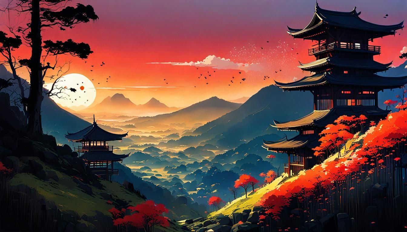 Fantastical Foothills Landscape in Japonisme Style