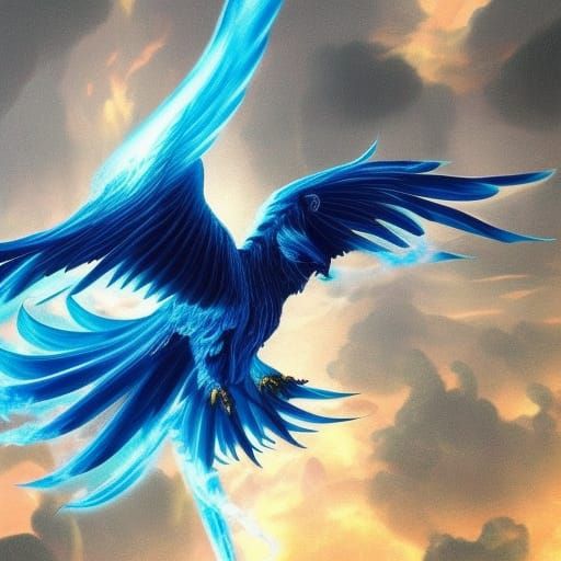 Majestic Blue Phoenix in Digital Matte Painting