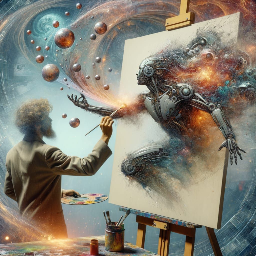 Artist Transforms into Futuristic Machine in Abstract Art