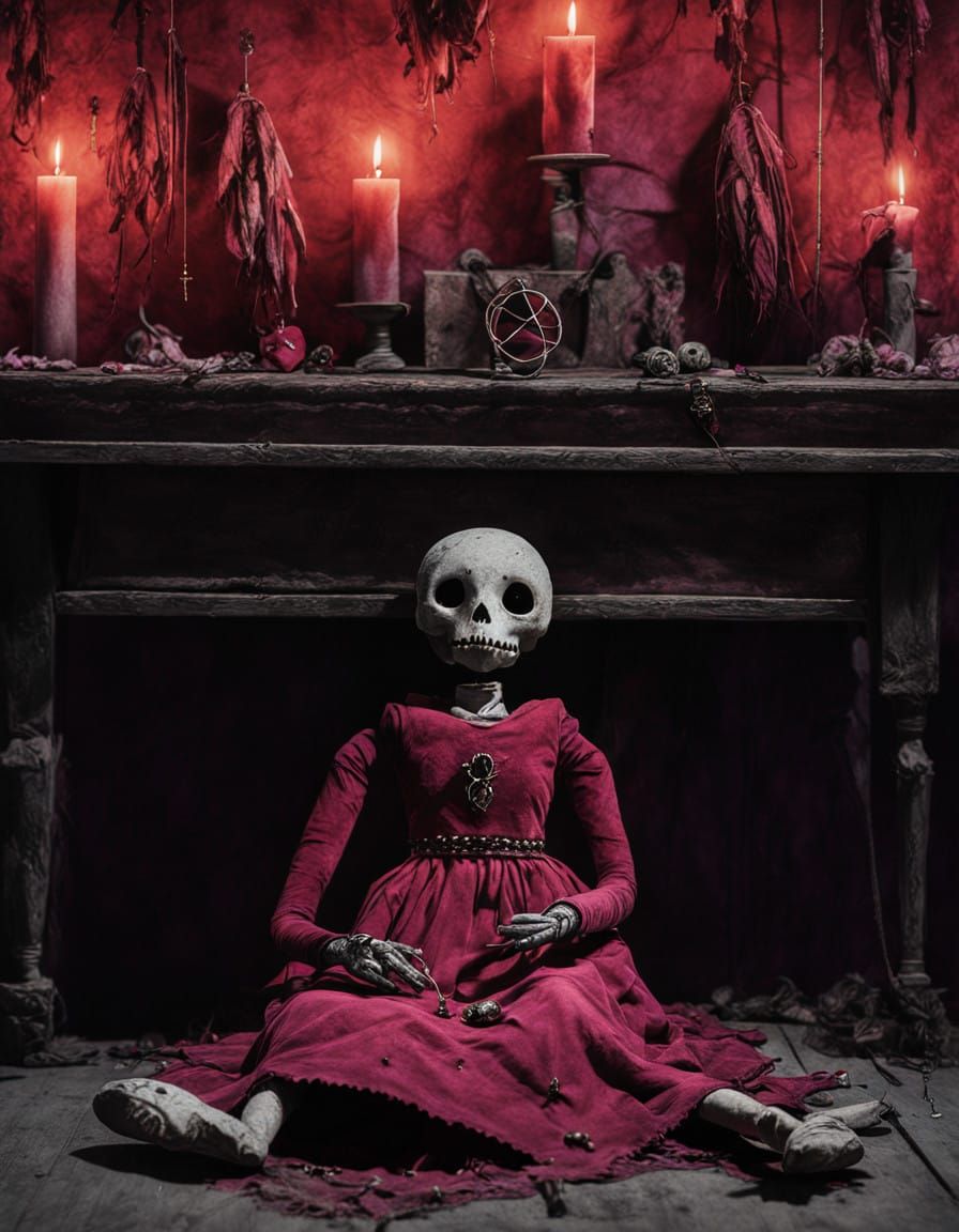 Crimson Velvet Voodoo Doll in a New Orleans Magic Shop