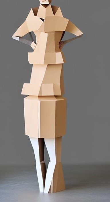 Cardboard Box Sculpture of a Young Woman