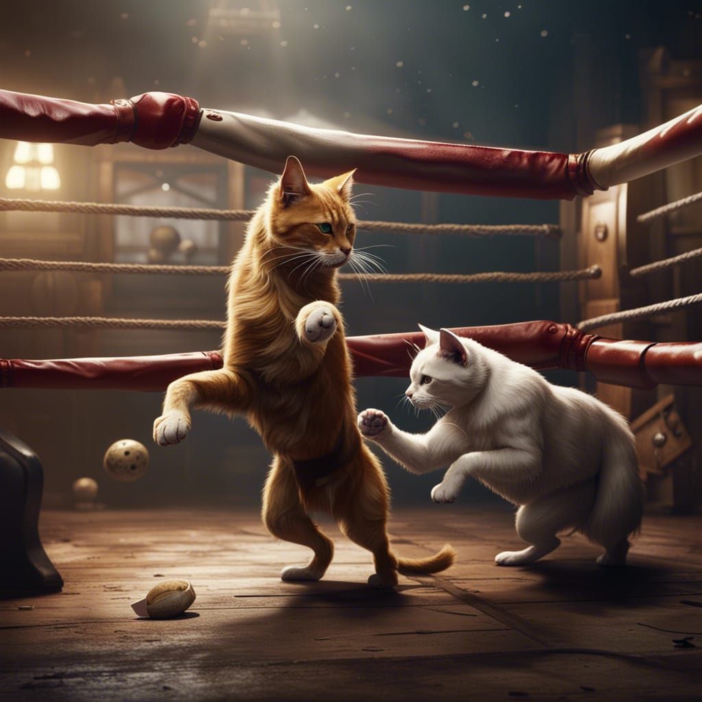 Cat vs Dog Boxing in Detailed Fantasy Art