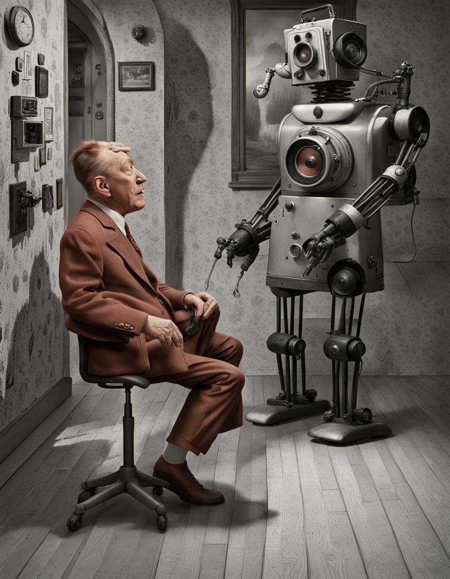 Surreal Robot Flock in Dreamlike Style