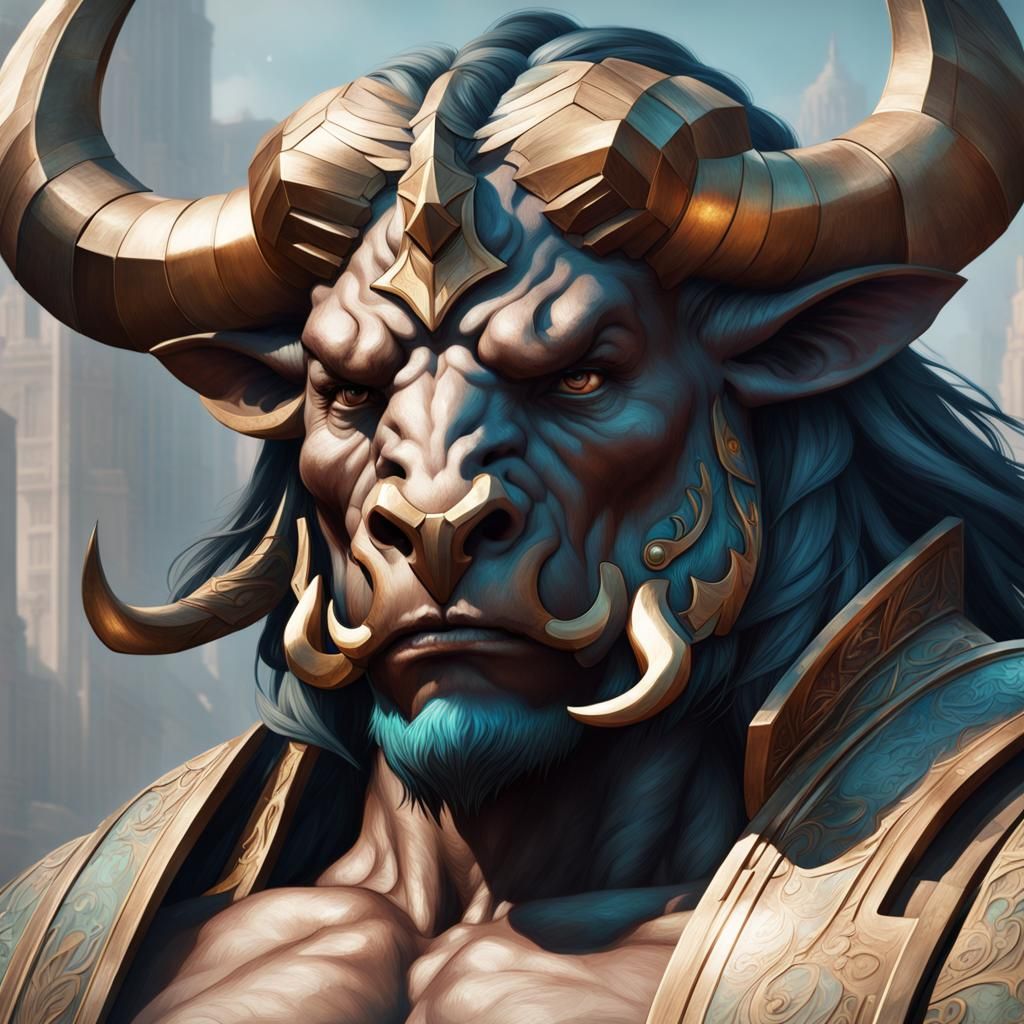 Minotaur Transformation Portrait in Hyperdetailed Style