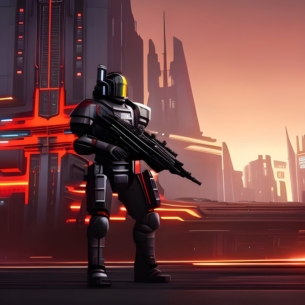 Futuristic bounty hunter.