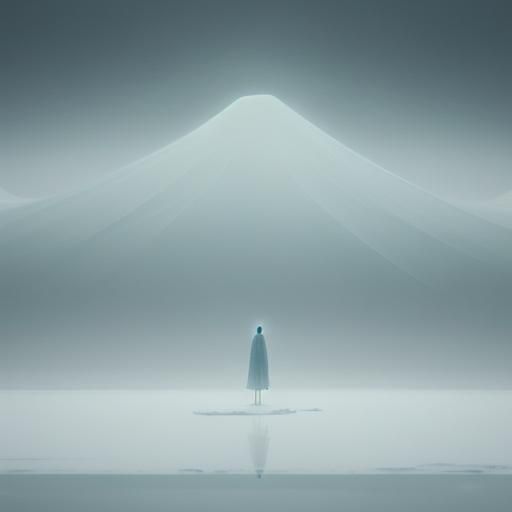 Ethereal Figure on Frozen Expanse in Surrealist Style