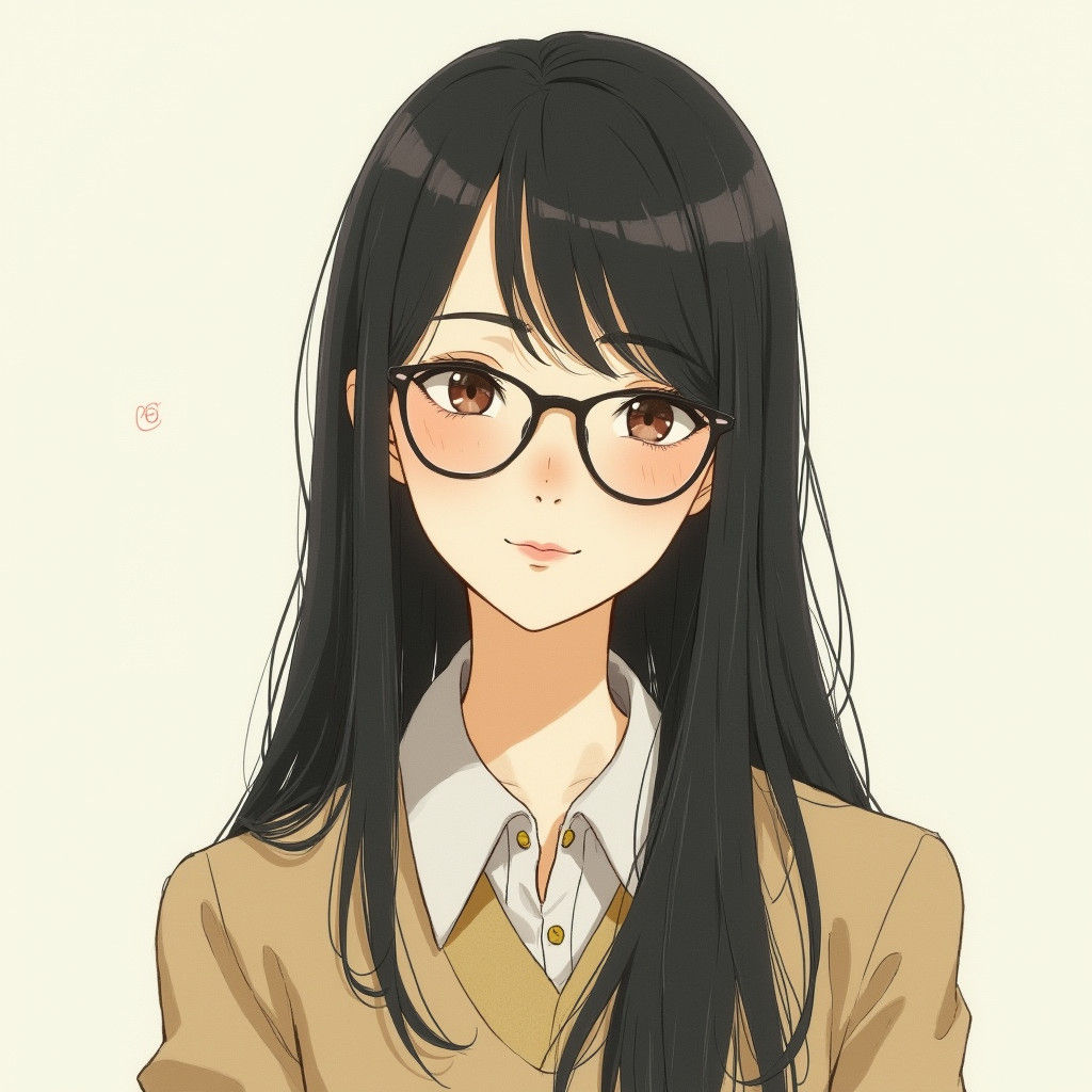 Librarian with Black Hair in Watercolor Style