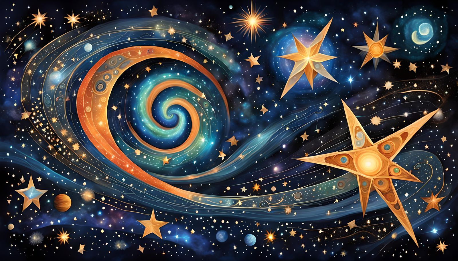 Cosmic Songline with Swirling Star Clusters