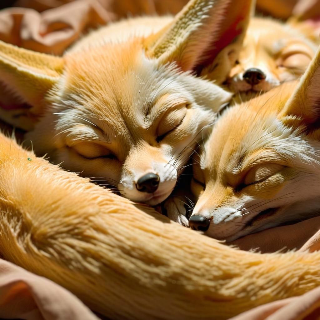 Sleeping Fennec Foxes in Ghibli Anime Style