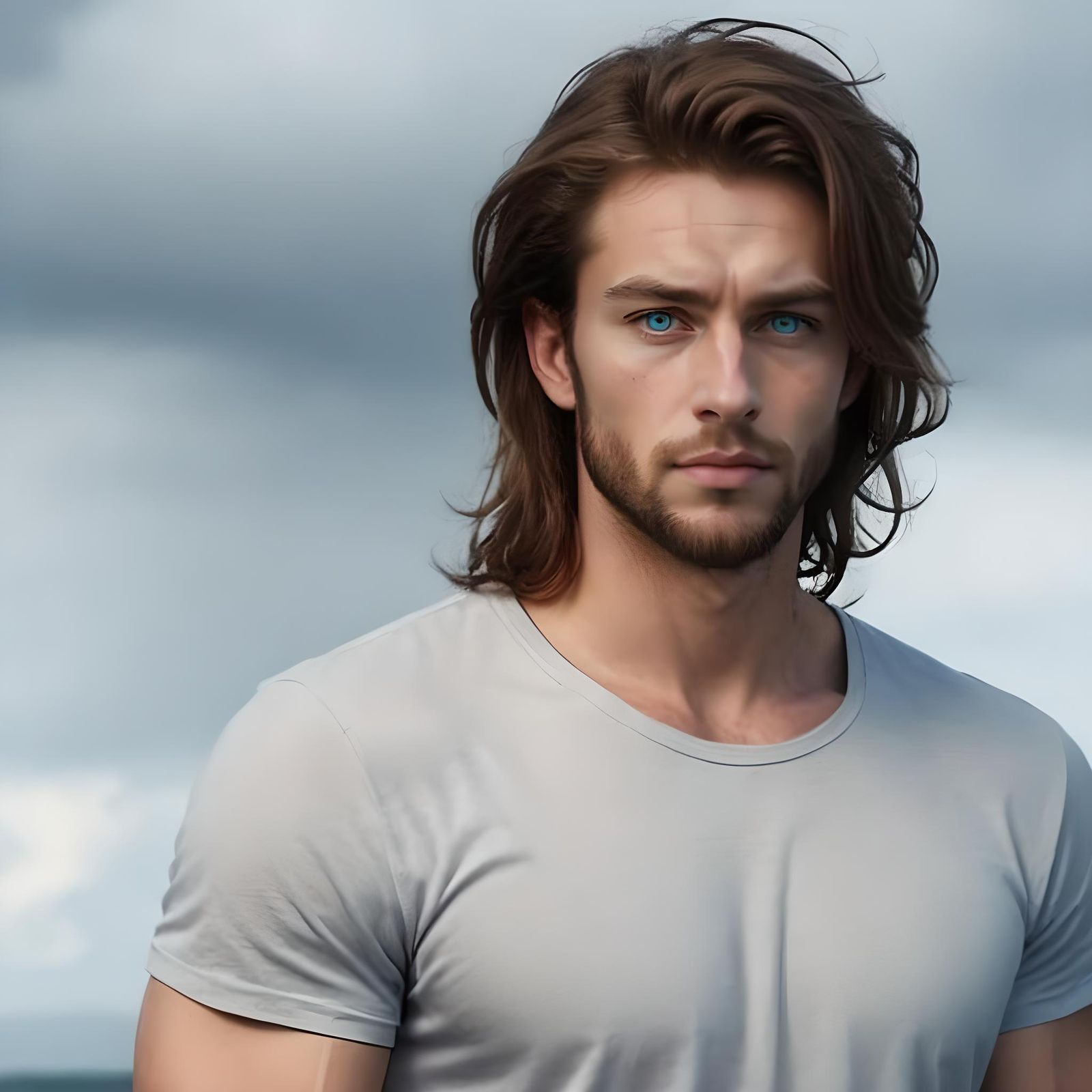 Stressed Nordic-American Man with Icy Blue Eyes Portrait