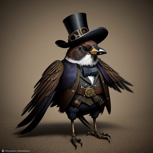 Steampunk Sparrow with Top Hat and Cane