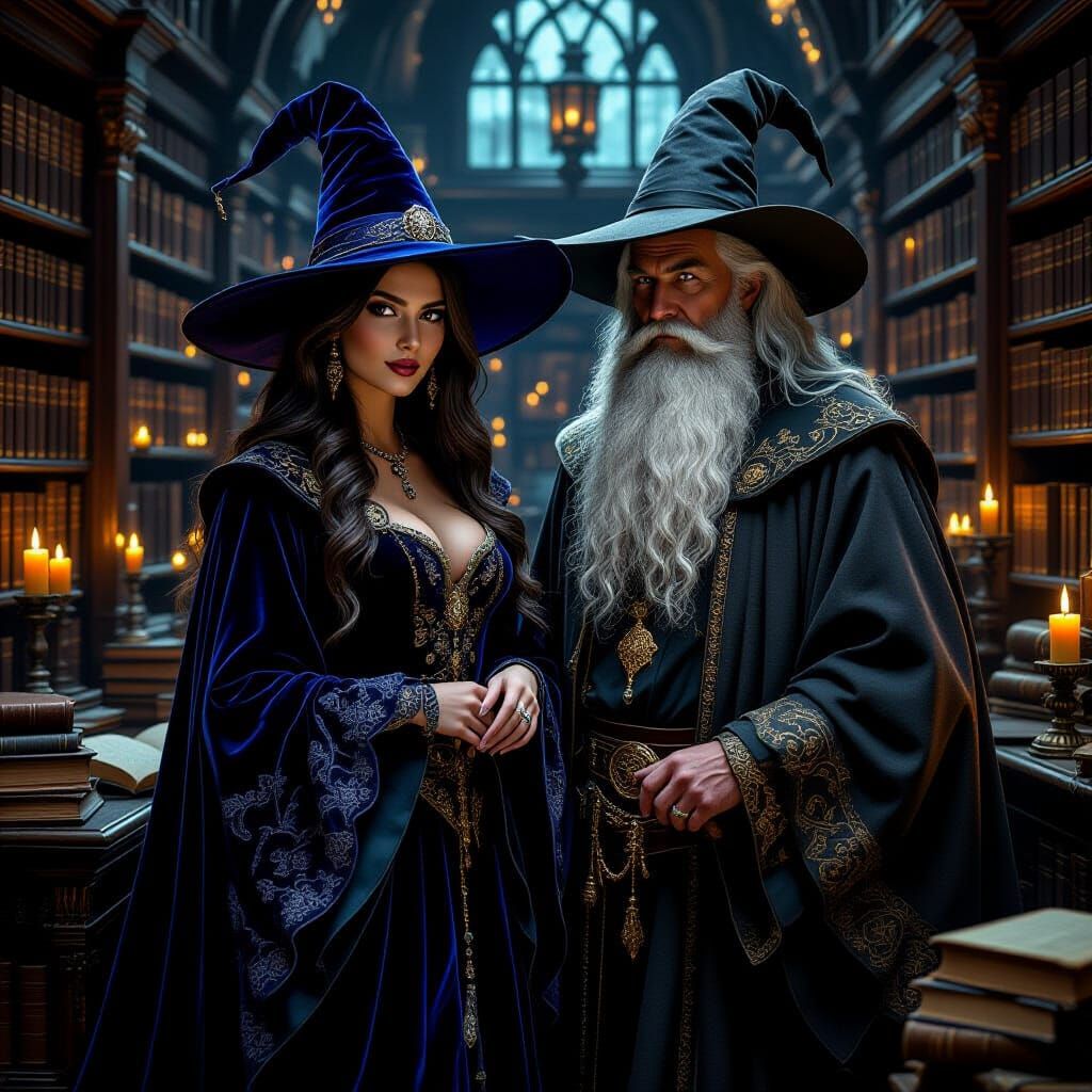 Witch and Wizard in Ancient Library