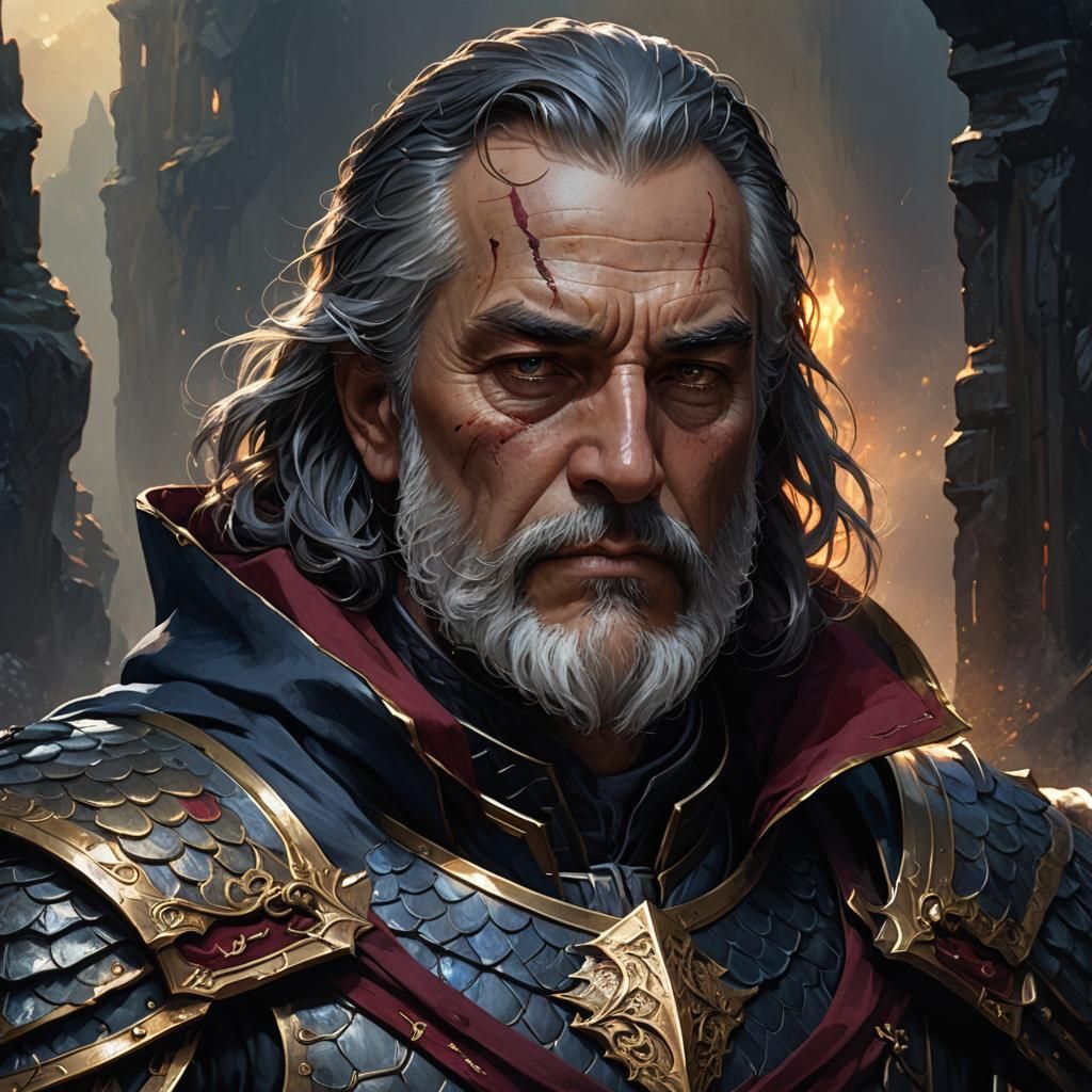 Noble in Scaled Armor: Dark Fantasy Portrait