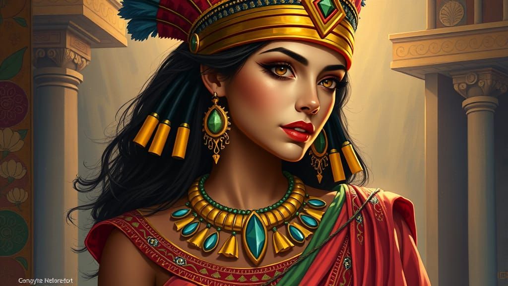 Egyptian Woman with Headdress in Hyperrealistic Style