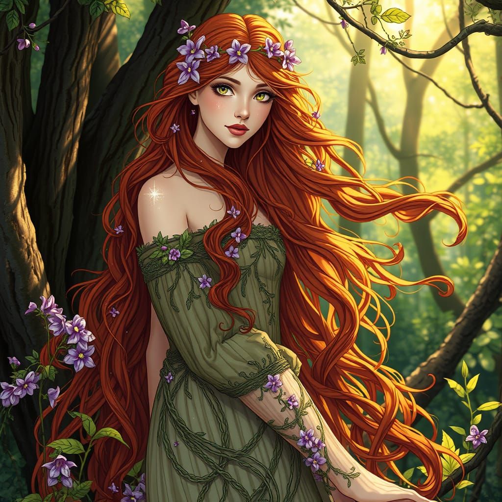 Woodland Nymph in Forest Glade: Pre-Raphaelite Style