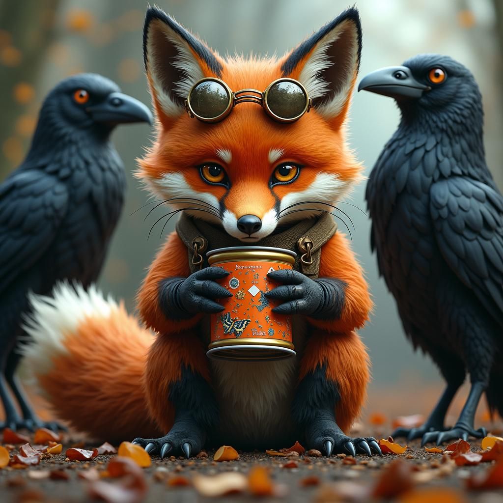 Steampunk Fox Feast with Ravens