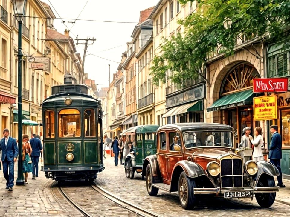Old tram of France, Montpellier, in the 1930s