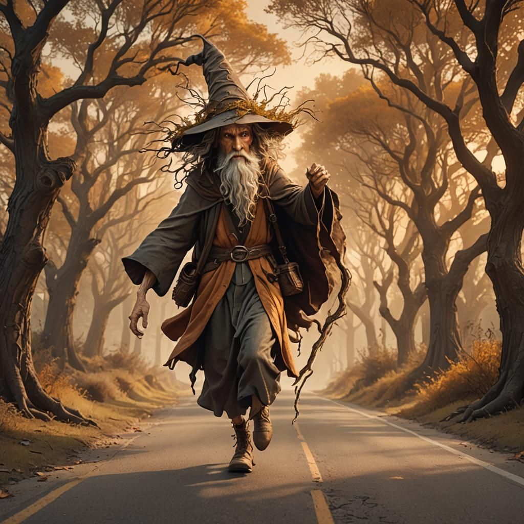 Wizard and Animated Trunk on Mystical Road