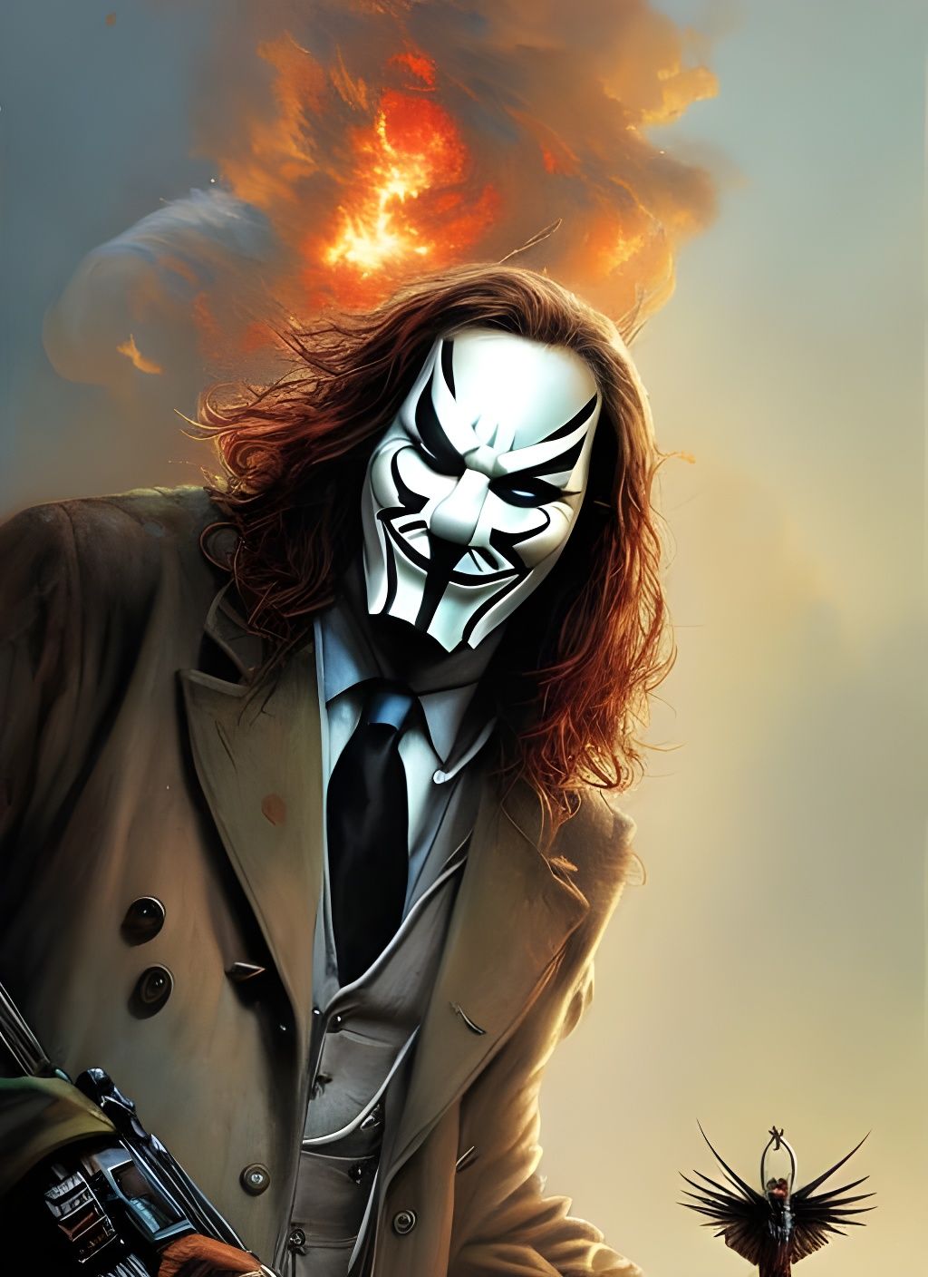 V for Vendetta Crayon Caricature in Whimsical Style