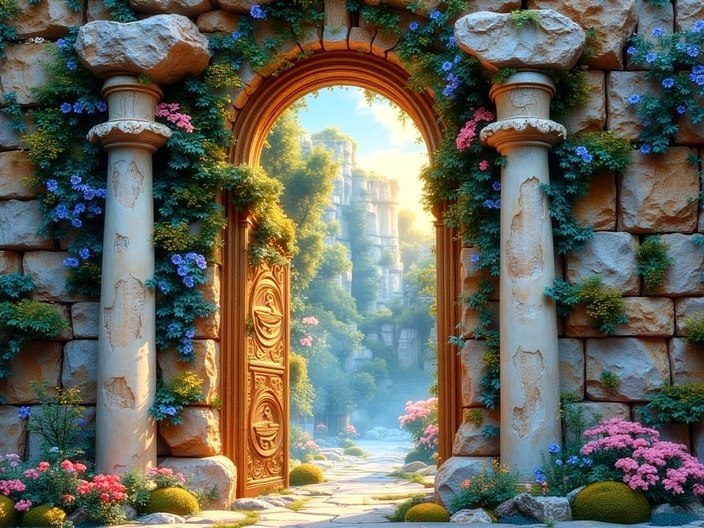 Impasto Expressionism: Roman Ruins Portal to Heavenly Spring