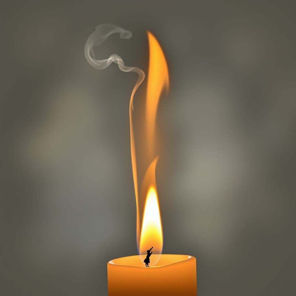Candle Flame Smoke Forms Woman Holding Baby