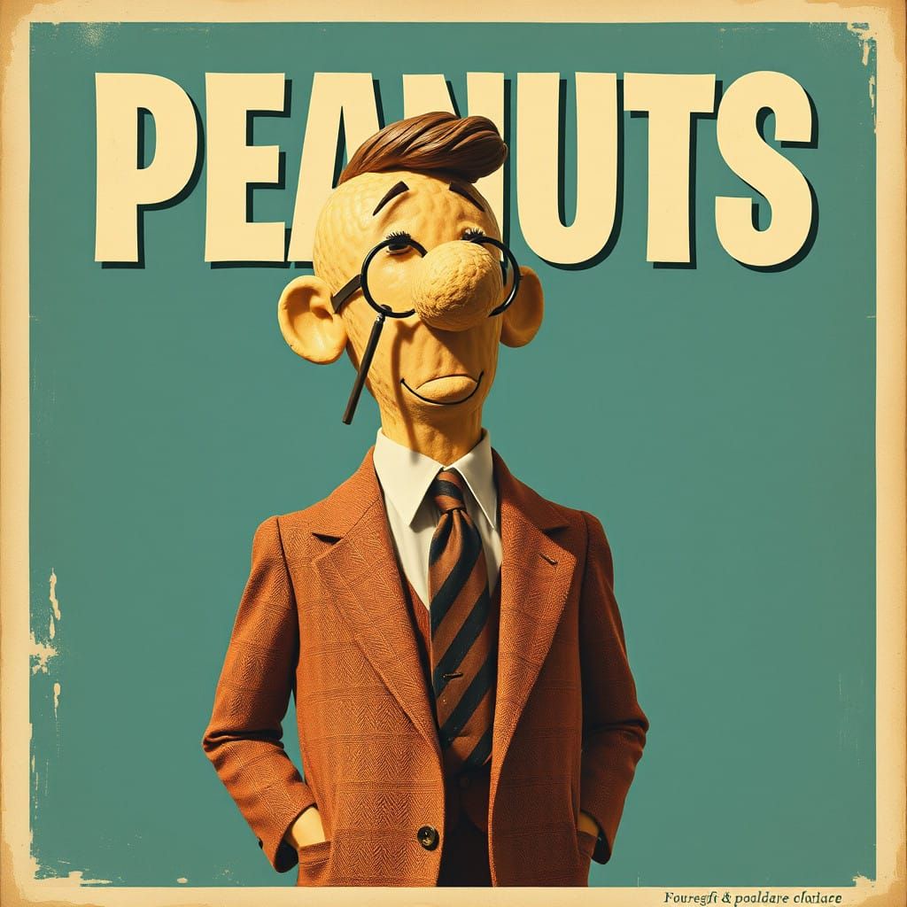 Vintage Peanuts Gentleman in 1950s Style Suit and Monocle