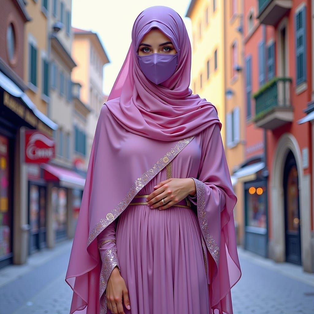 Serene Niqabi Woman in Art Nouveau Style