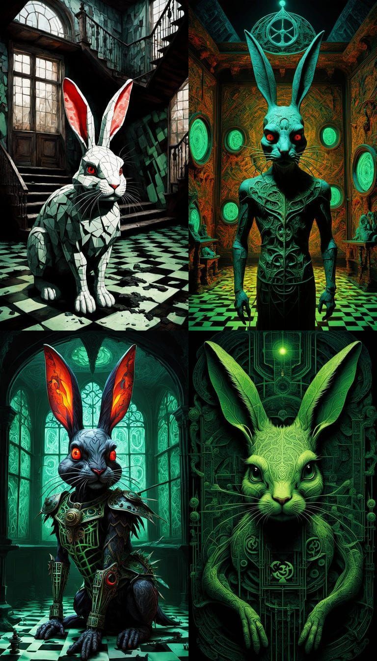 Cybergothic Steampunk Death Knight Bunny Under UV Lighting