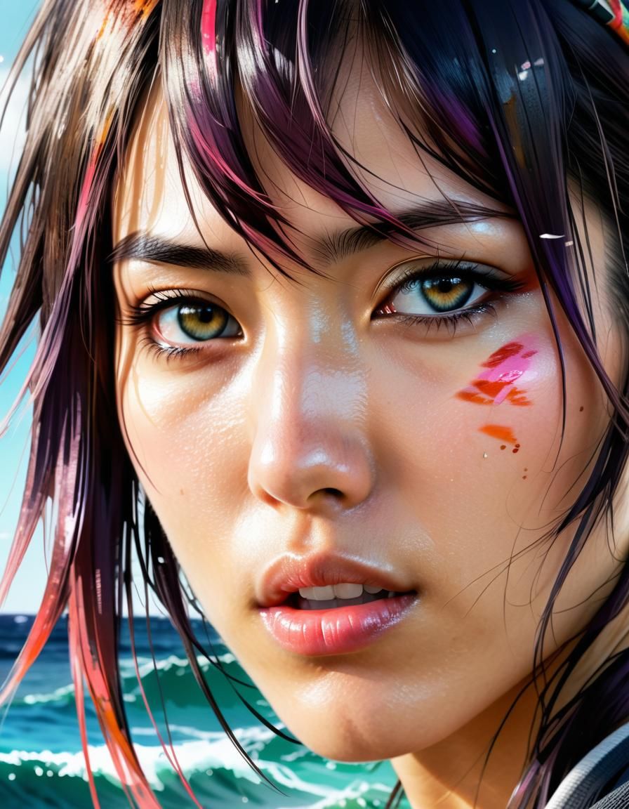 Surreal Seascape: Anime Realism Watercolor Masterpiece