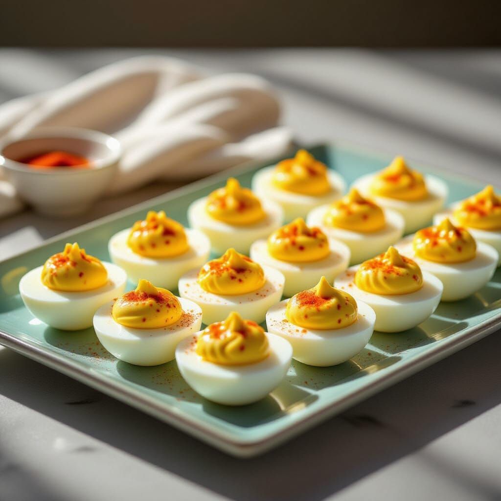 Hyperrealistic Deviled Eggs in Studio Lighting