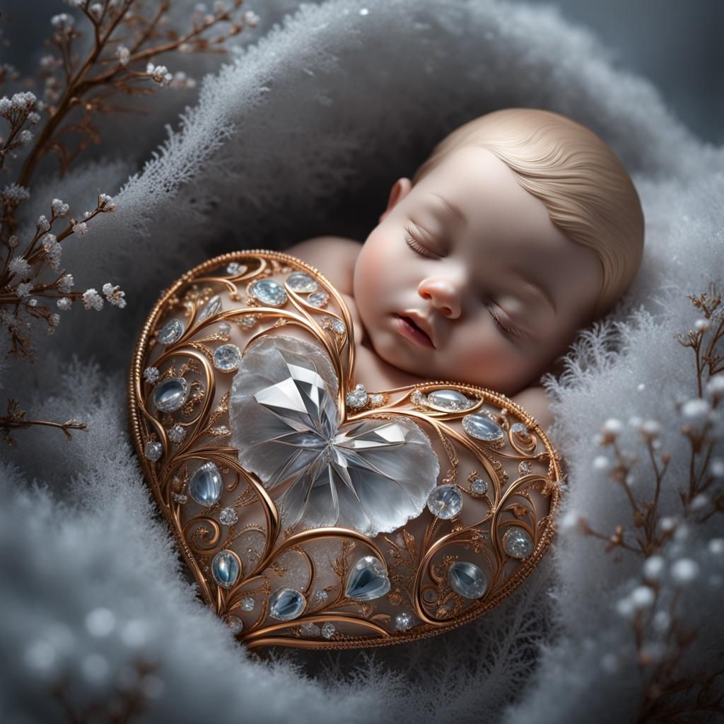 Crystalline Sleeping Baby: A Delicate Frozen Portrait