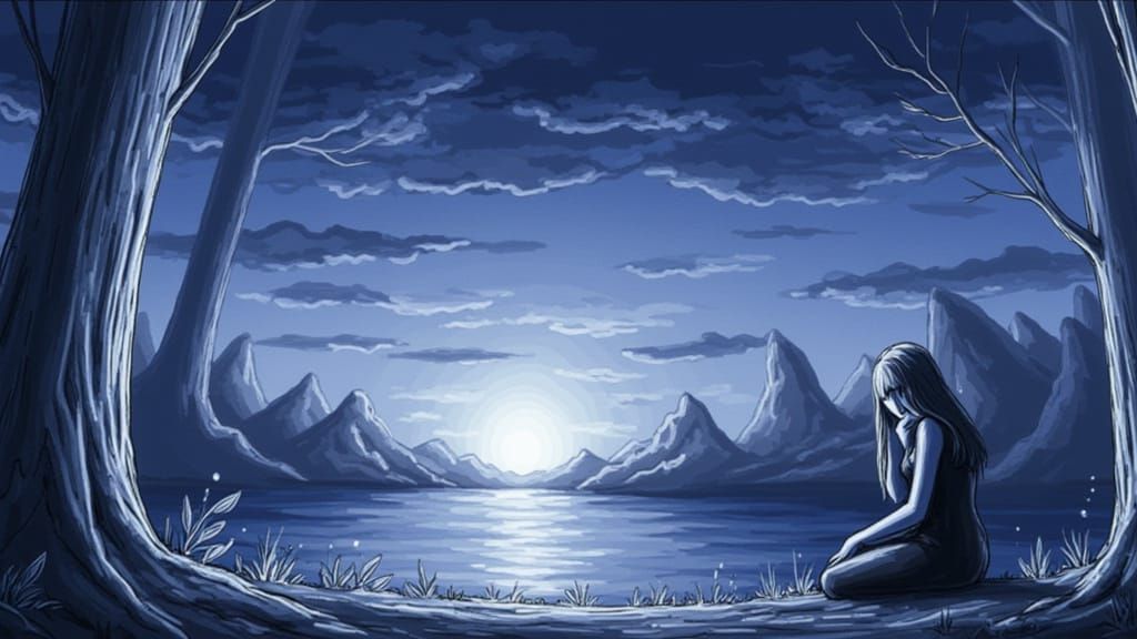 AI Generated Image of Sunset and Sprite Elements