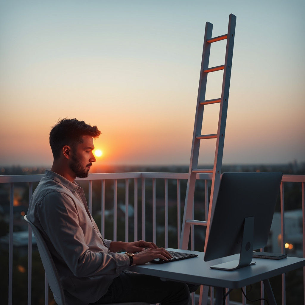 Man Writes Poetry at Sunset: Digital Art