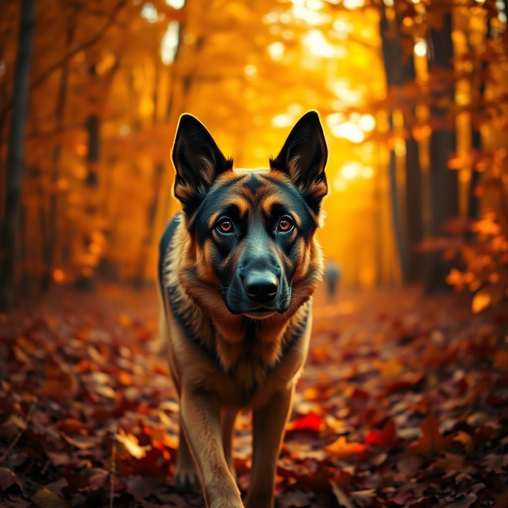 German Shepherd in Autumn Forest