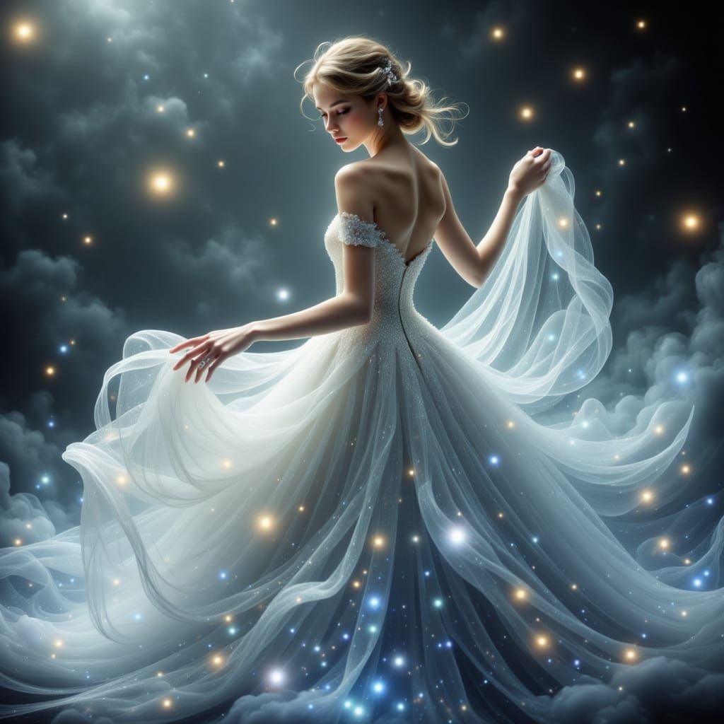 Ethereal Woman in Flowing Gown: Digital Art