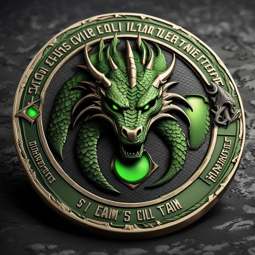 Military Challenge Coin with Black Dragon Design